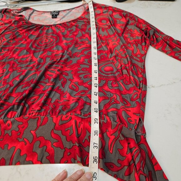 Clara Sunwoo Top XL Red & Gray Abstract Print, Side Tie Maximalism - Picture 8 of 9